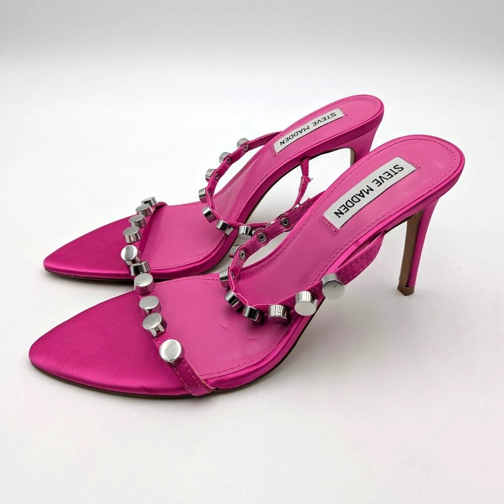 Steve Madden Dorinda Studded Heel Sandals Women's Fuchsia/Silver Size US7 EU37.5